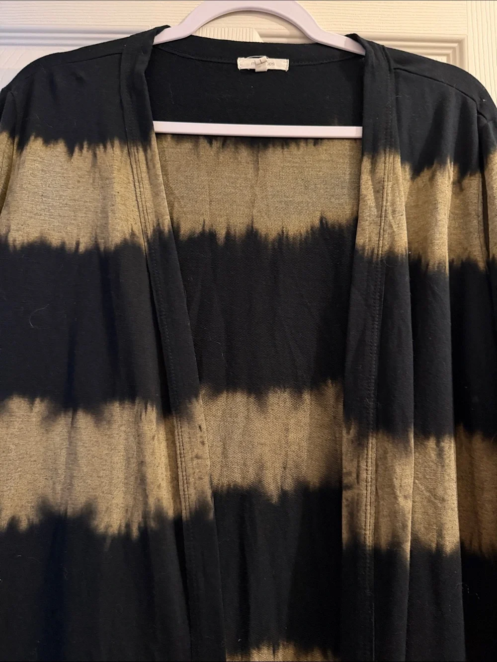Maurices Black & Gray Tie-Dye Open Front Duster Cardigan | Size Large